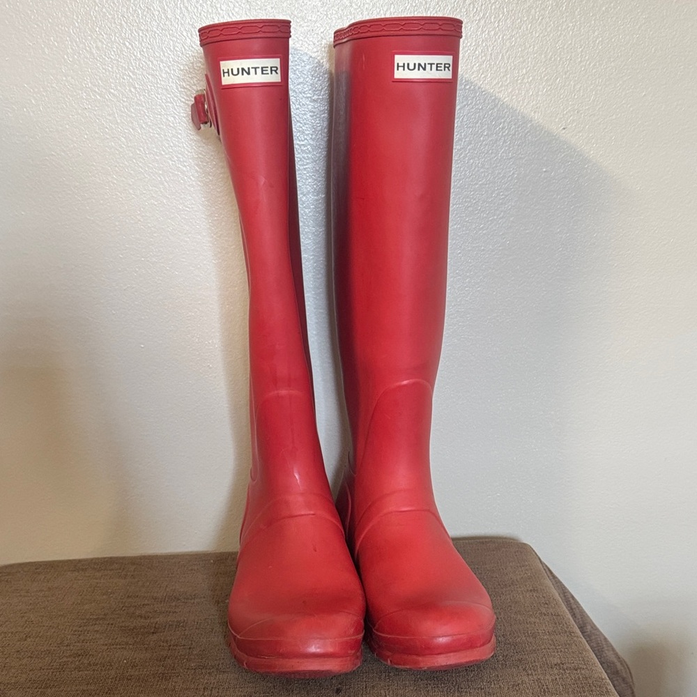 Hunter Red Knee-High Rubber Rain Boots